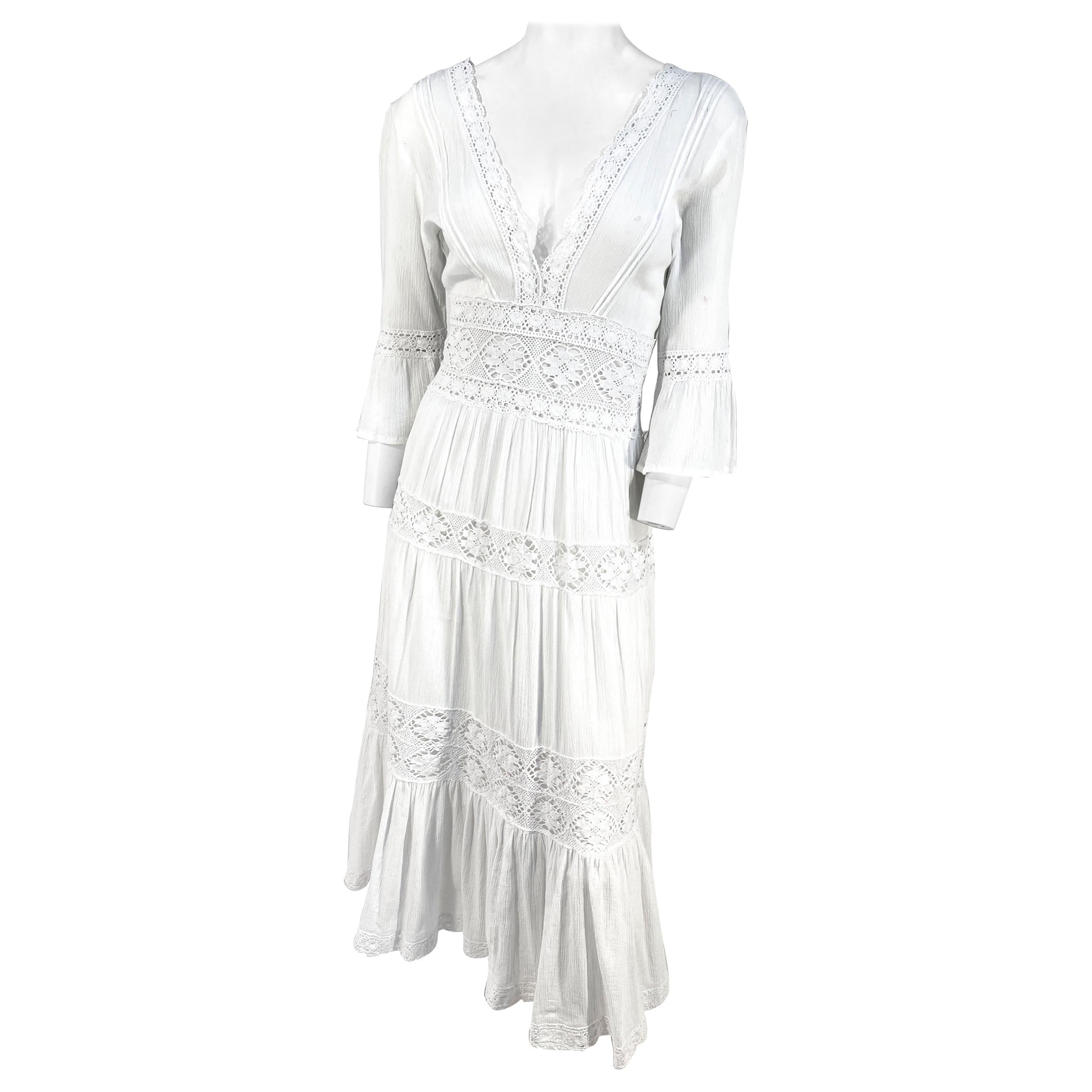 White Bohemian Peasant Dress For Sale ...